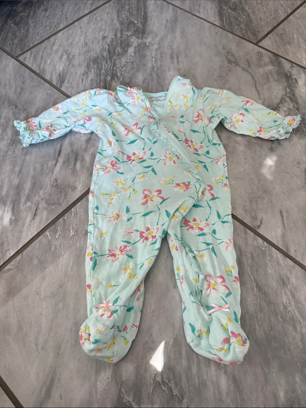 Little Me Mint Floral Footed One-Piece Romper
